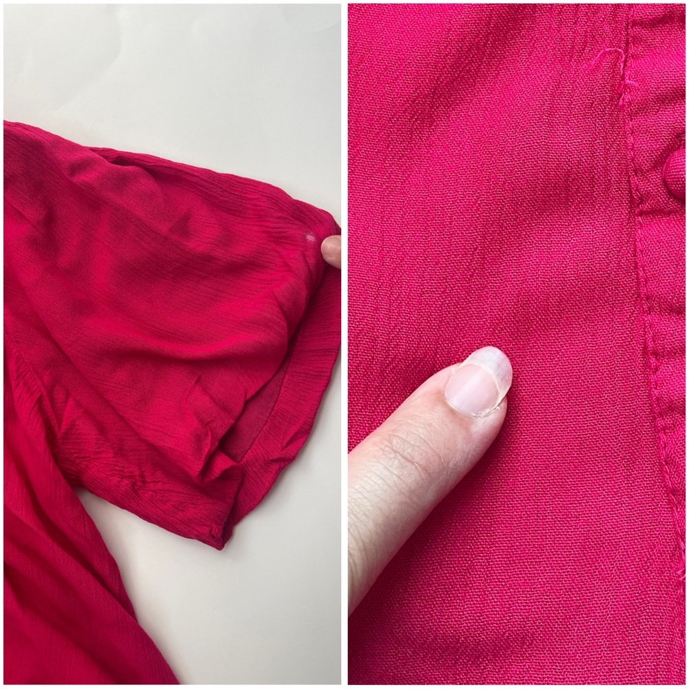 Portofino Hot Pink Cropped Tie Front Top Size M V-Neck Pleated - Picture 7 of 8